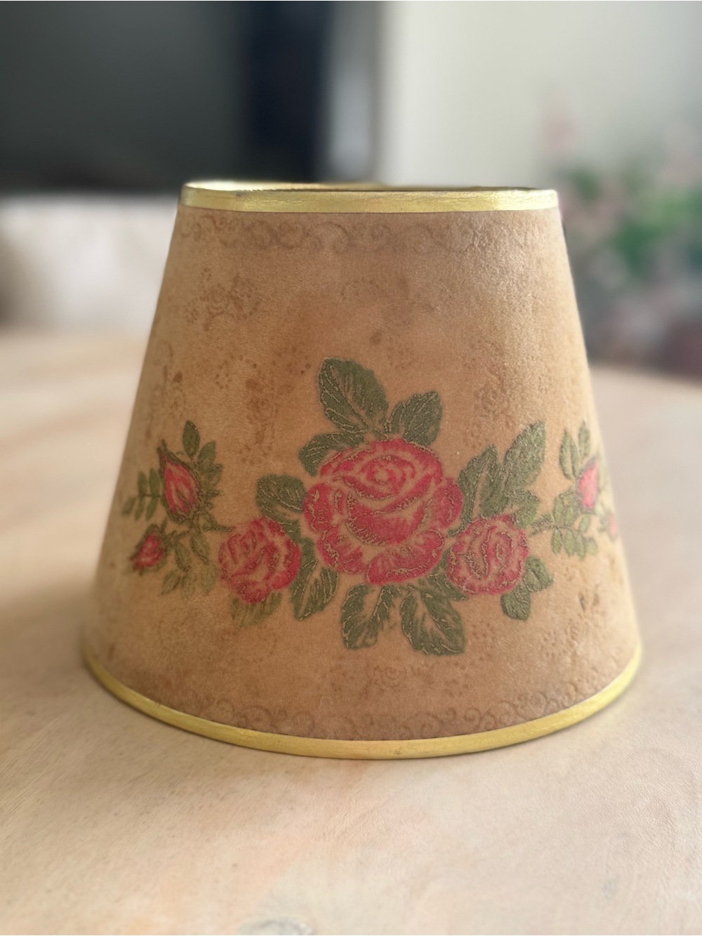Vintage Aladdin Whip-O-Lite Table Lamp Shade - stenciled or flocked Floral Rose